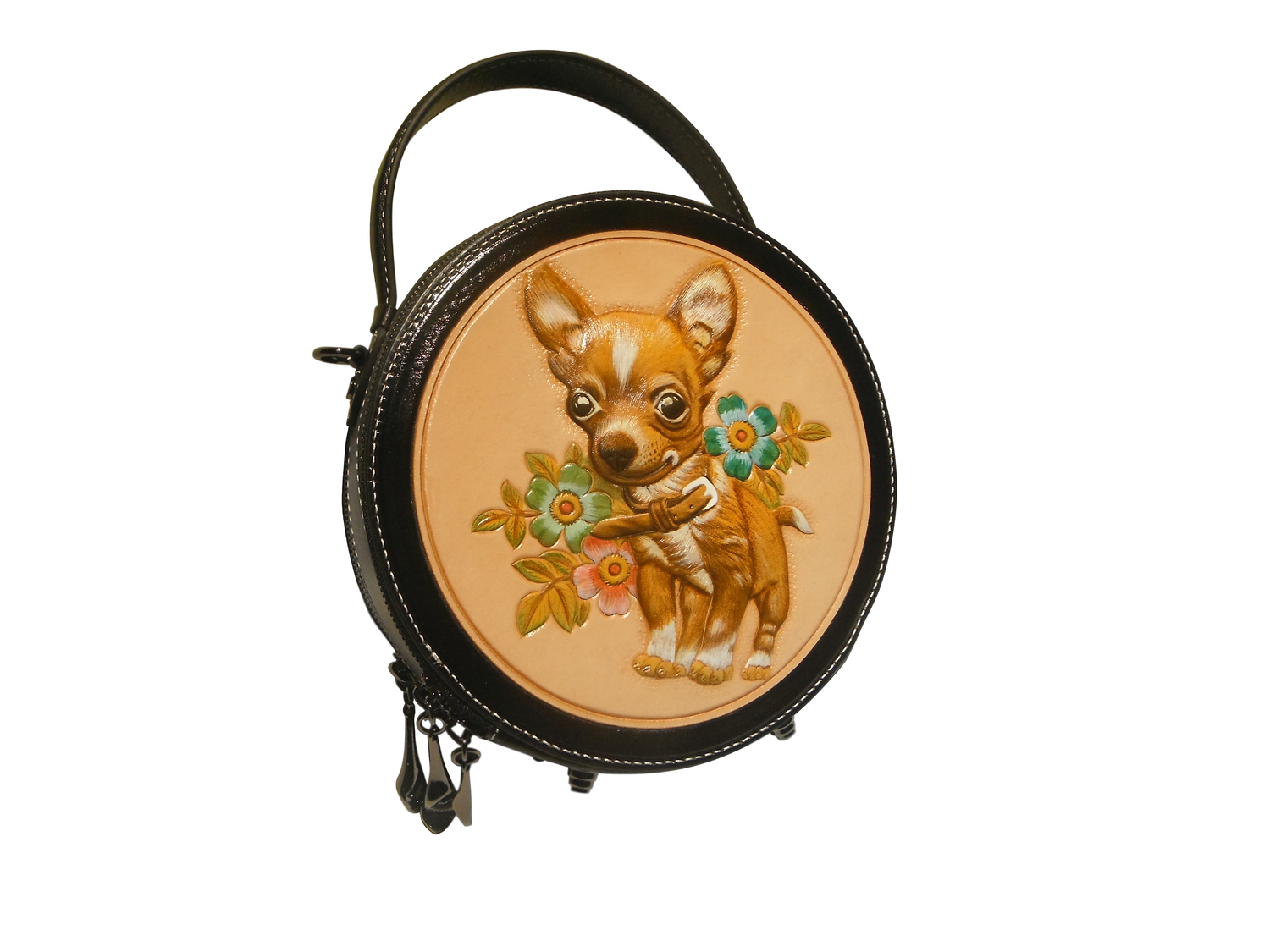 <p>Carved Leather Handbag with Dog Design</p>
