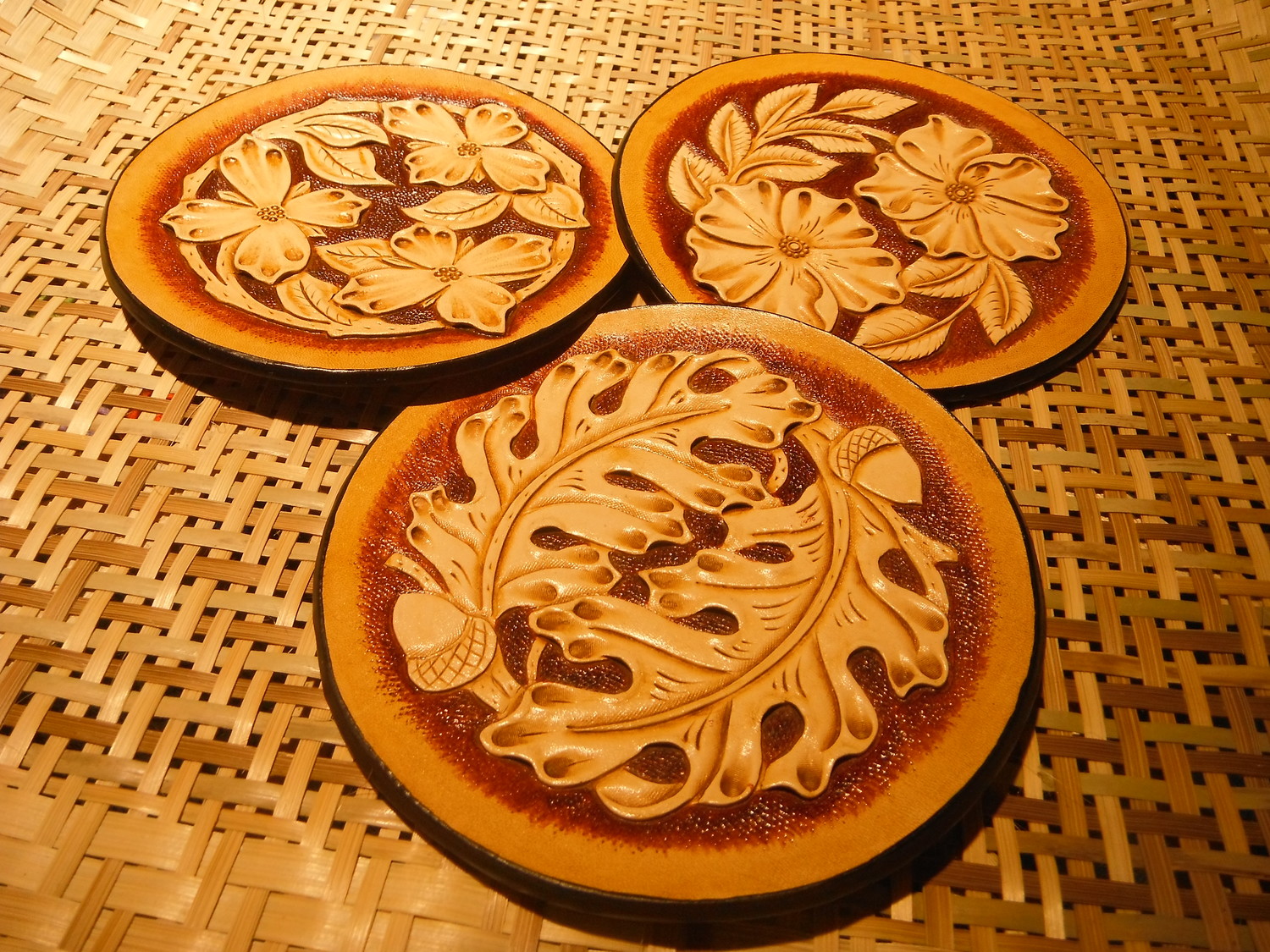 <p>Yu Family Carved Leather Coasters&nbsp;</p>